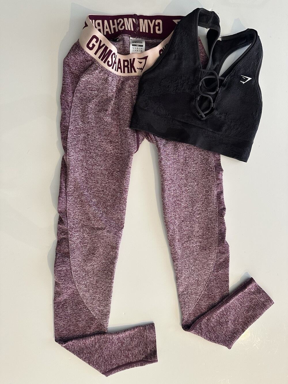 Gymshark Flex Red/Pink Leggings w/ Black Sports Bra Set Womens Sz XS Workout Gym